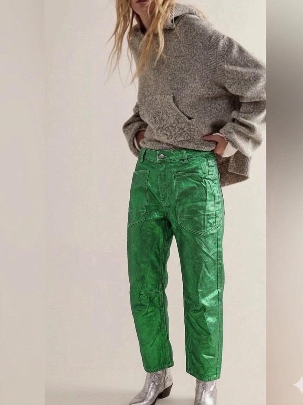 Free people We The Free Metalic Green Barrel Jeans SAMPLE-read